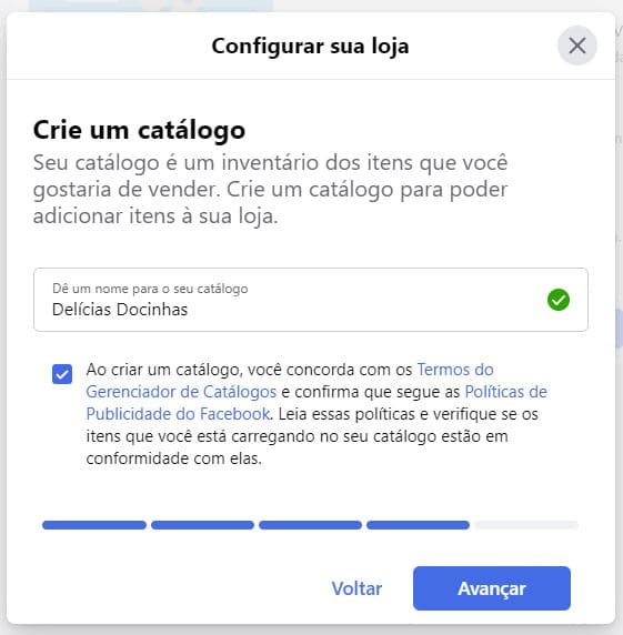 Nomeando catálogo na loja do Facebook 