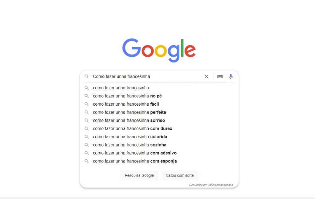 Tela do google com aba de pesquisa aberta.